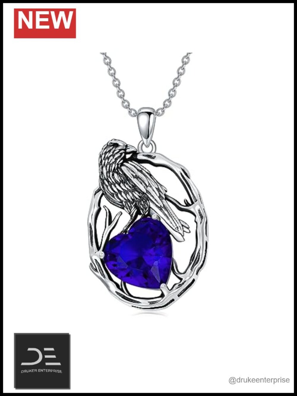 Sterling Silver Crow Birthstone Pendant Necklace Women 925 Hypoallergenic